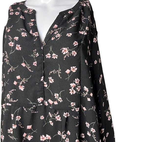 Time & Tru Floral Long Sleeve Flowy Dress Black and Pink Size XL - Picture 2 of 5